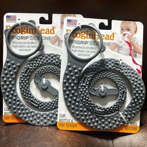 Pair of 2 BooginHead Sippigrip Silicone Cup, Bottle and Toy Tether Gray